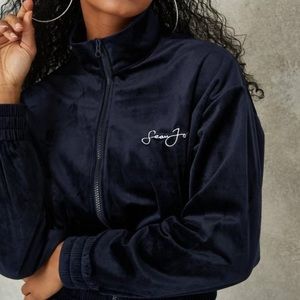 Sean John x Missguided Navy Velour Zip Cropped Jacket
